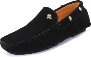 Easy to put and remove Smoking Loafer Shoes For Men Suede Vamp with Rivet Stitching Details Genuine Leather Round Toe Comfortable Resistant Flexible Soft Flat Heel Casual for all occasions ( Color : B