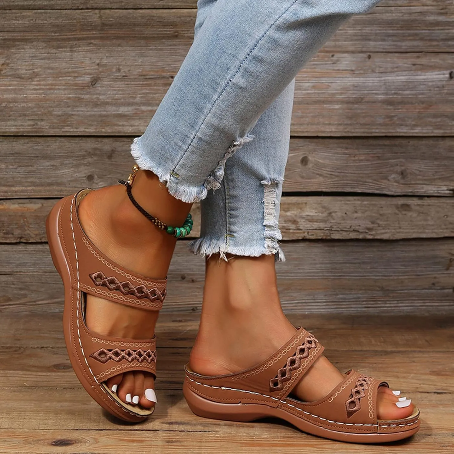 Eduavar Orthopedic Sandals for Women, Sandals Women Comfortable Slip On Sandals Open Toe Slip On Walking Sandals Shoes