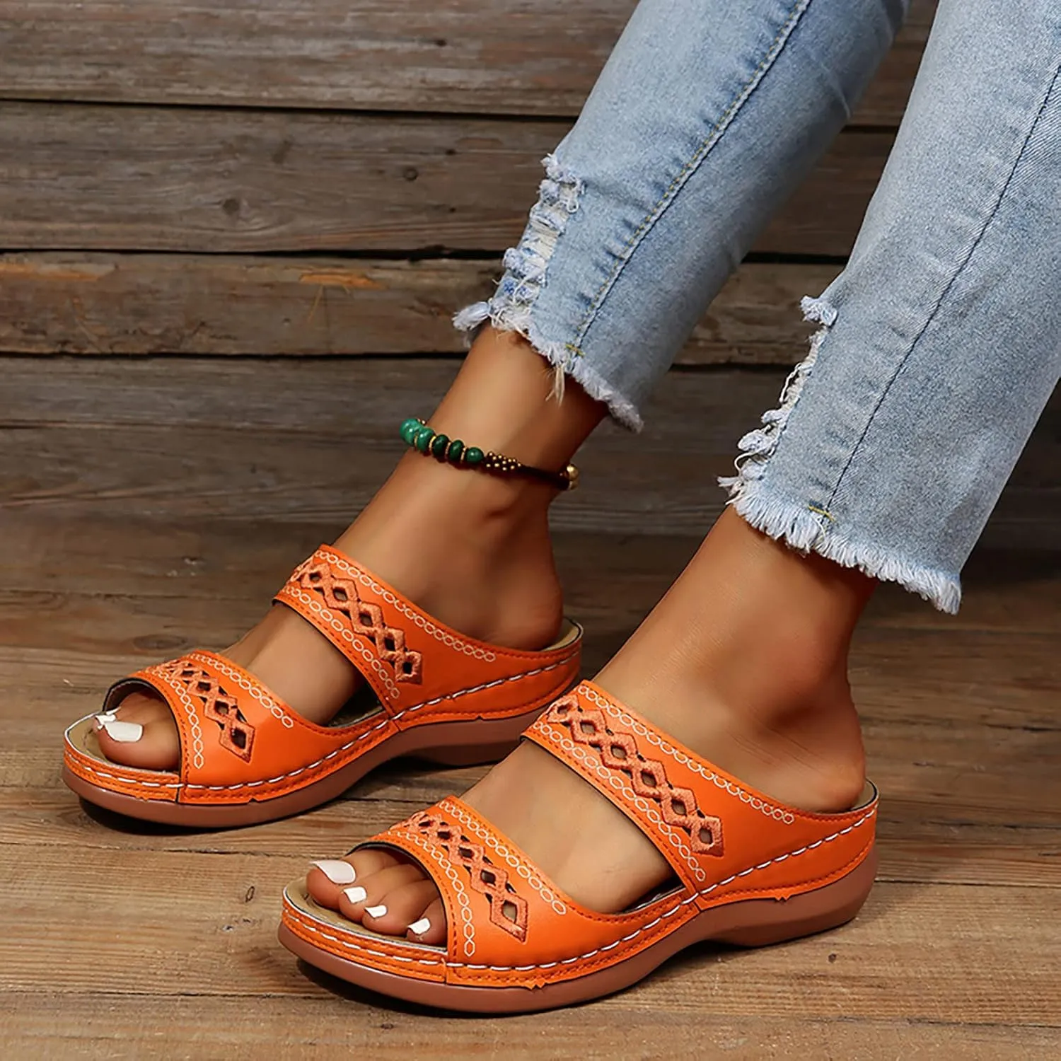 Eduavar Orthopedic Sandals for Women, Sandals Women Comfortable Slip On Sandals Open Toe Slip On Walking Sandals Shoes