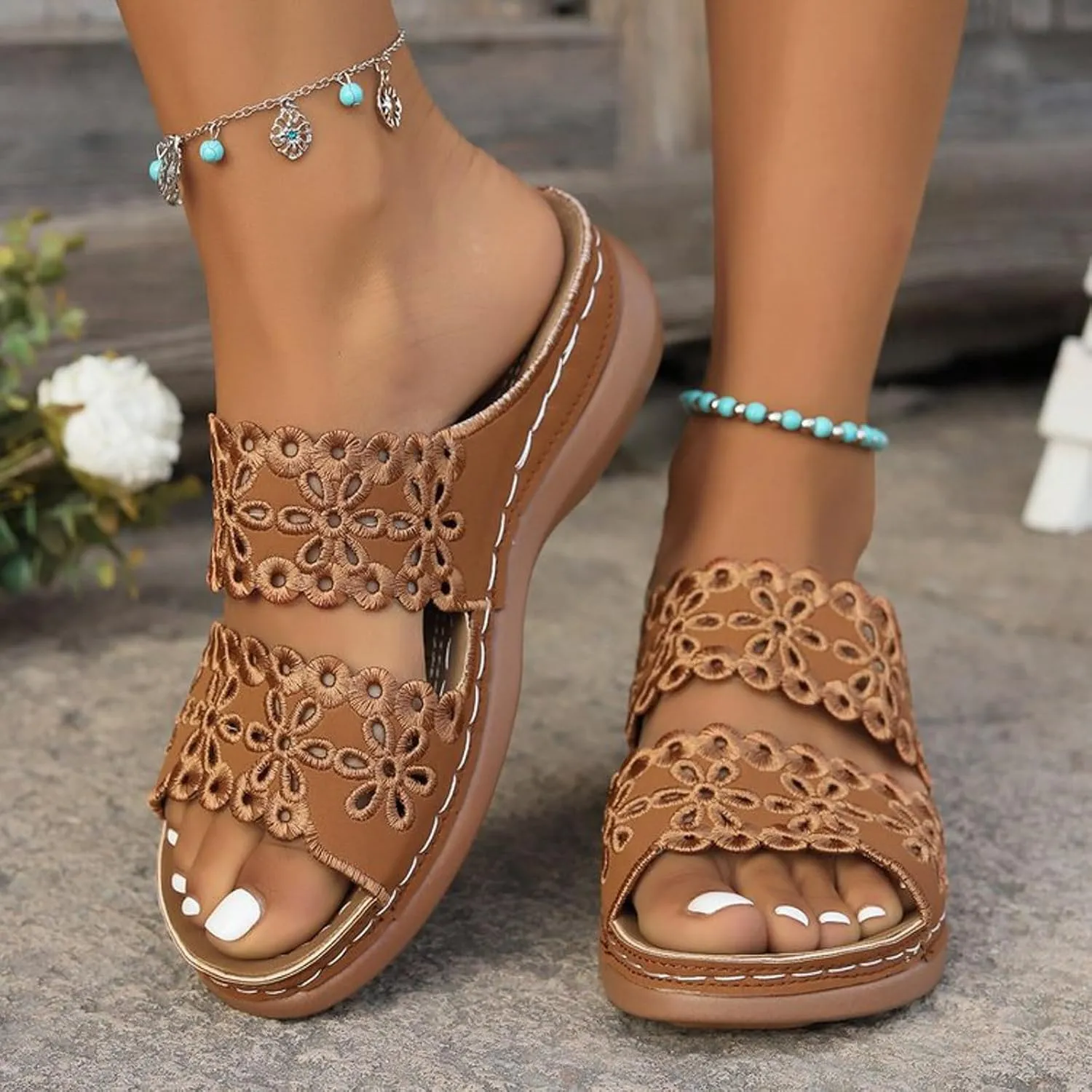 Eduavar Womens Sandals Casual Open Toe Soft Orthopedic Platform Slippers Slip On Wedge Dressy Summer Shoes with Arch Support