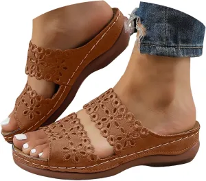 Eduavar Womens Sandals Casual Open Toe Soft Orthopedic Platform Slippers Slip On Wedge Dressy Summer Shoes with Arch Support