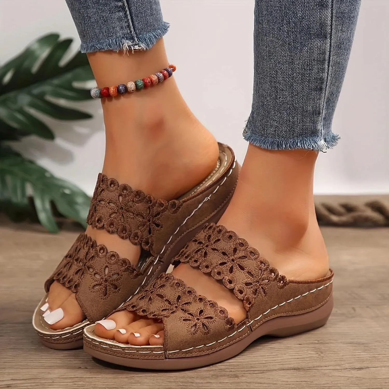 Eduavar Womens Sandals Casual Open Toe Soft Orthopedic Platform Slippers Slip On Wedge Dressy Summer Shoes with Arch Support