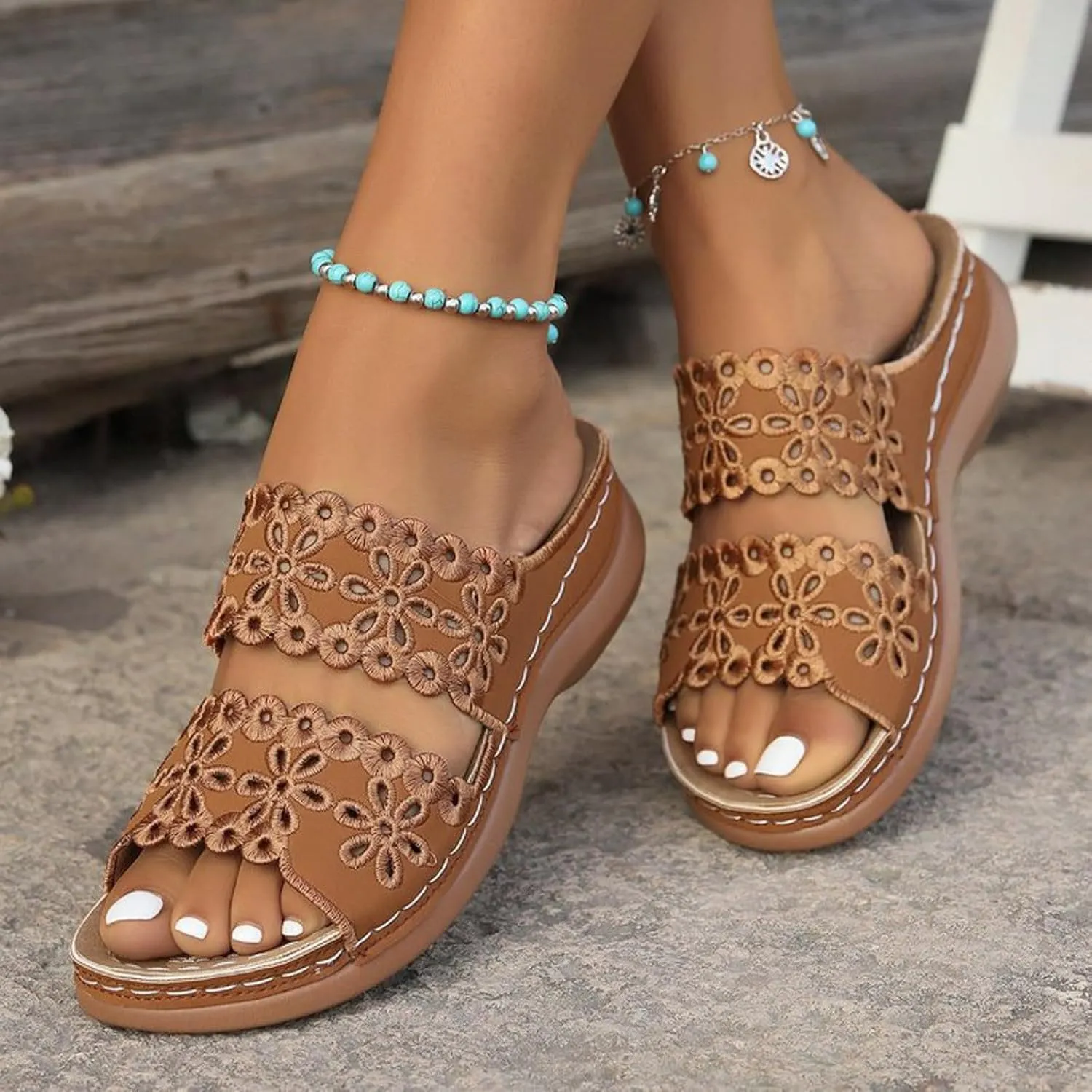 Eduavar Womens Sandals Casual Open Toe Soft Orthopedic Platform Slippers Slip On Wedge Dressy Summer Shoes with Arch Support