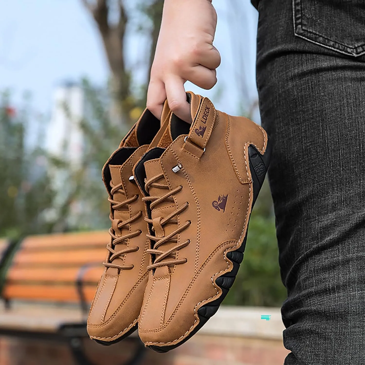 FAIRSOMA Men's High Top Handmade Slip-on Chukka Boots Explorer Waterproof Lightweight Outdoor Shoes for Hiking Camping & Driving All Season Suede Flat Sneakers