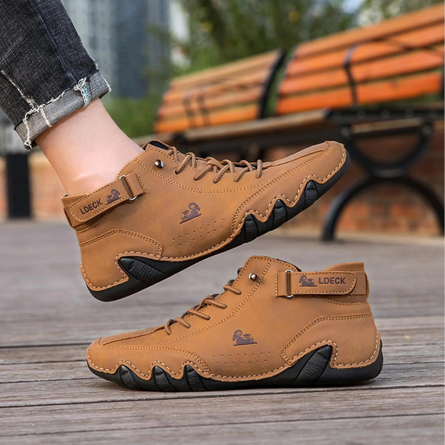 FAIRSOMA Men's High Top Handmade Slip-on Chukka Boots Explorer Waterproof Lightweight Outdoor Shoes for Hiking Camping & Driving All Season Suede Flat Sneakers