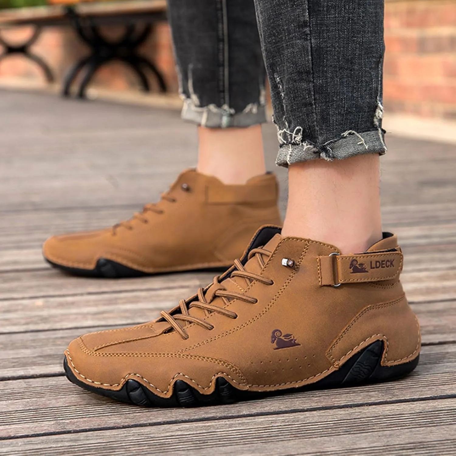 FAIRSOMA Men's High Top Handmade Slip-on Chukka Boots Explorer Waterproof Lightweight Outdoor Shoes for Hiking Camping & Driving All Season Suede Flat Sneakers
