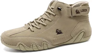 FAIRSOMA Men's High Top Handmade Slip-on Chukka Boots Explorer Waterproof Lightweight Outdoor Shoes for Hiking Camping & Driving All Season Suede Flat Sneakers