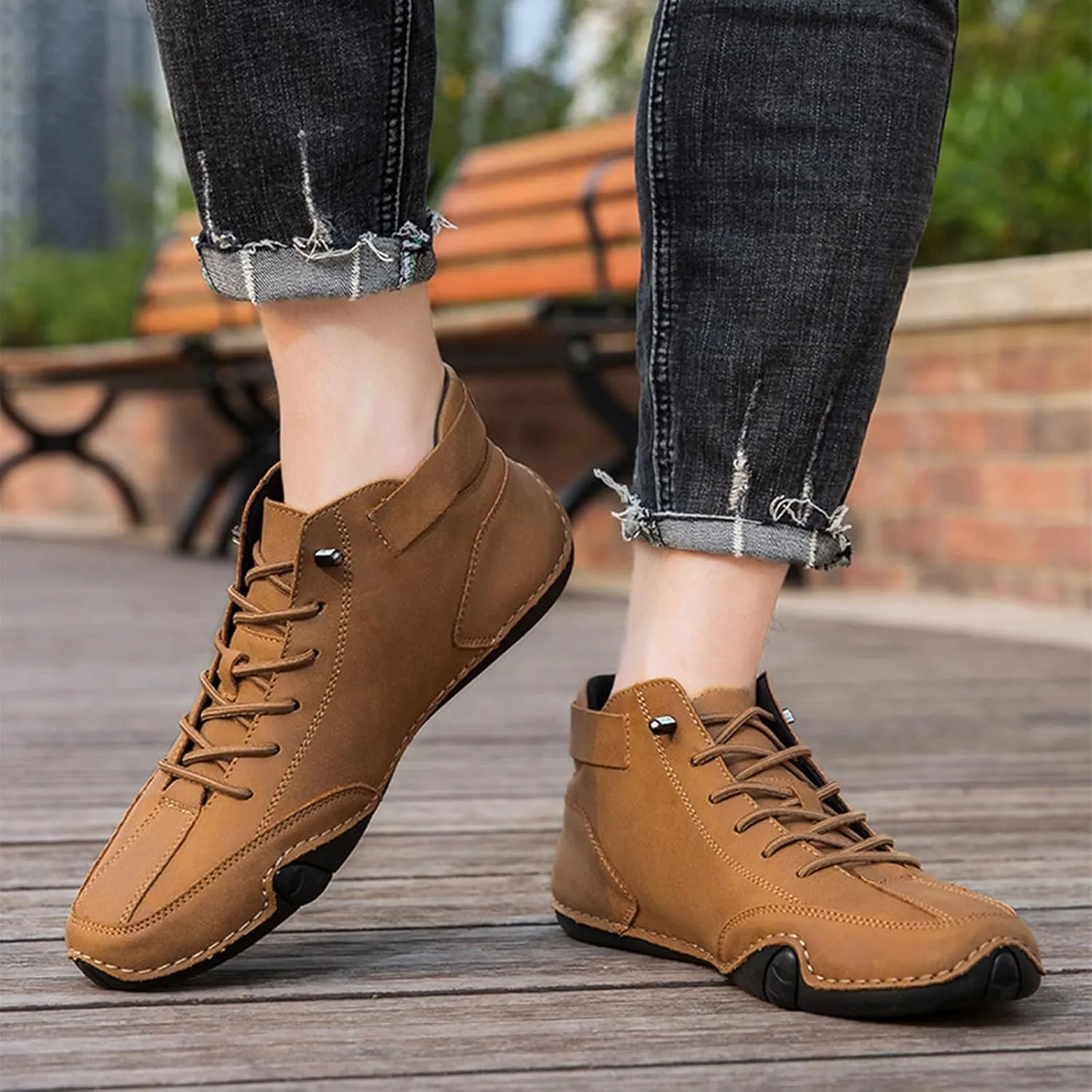 FAIRSOMA Men's High Top Handmade Slip-on Chukka Boots Explorer Waterproof Lightweight Outdoor Shoes for Hiking Camping & Driving All Season Suede Flat Sneakers