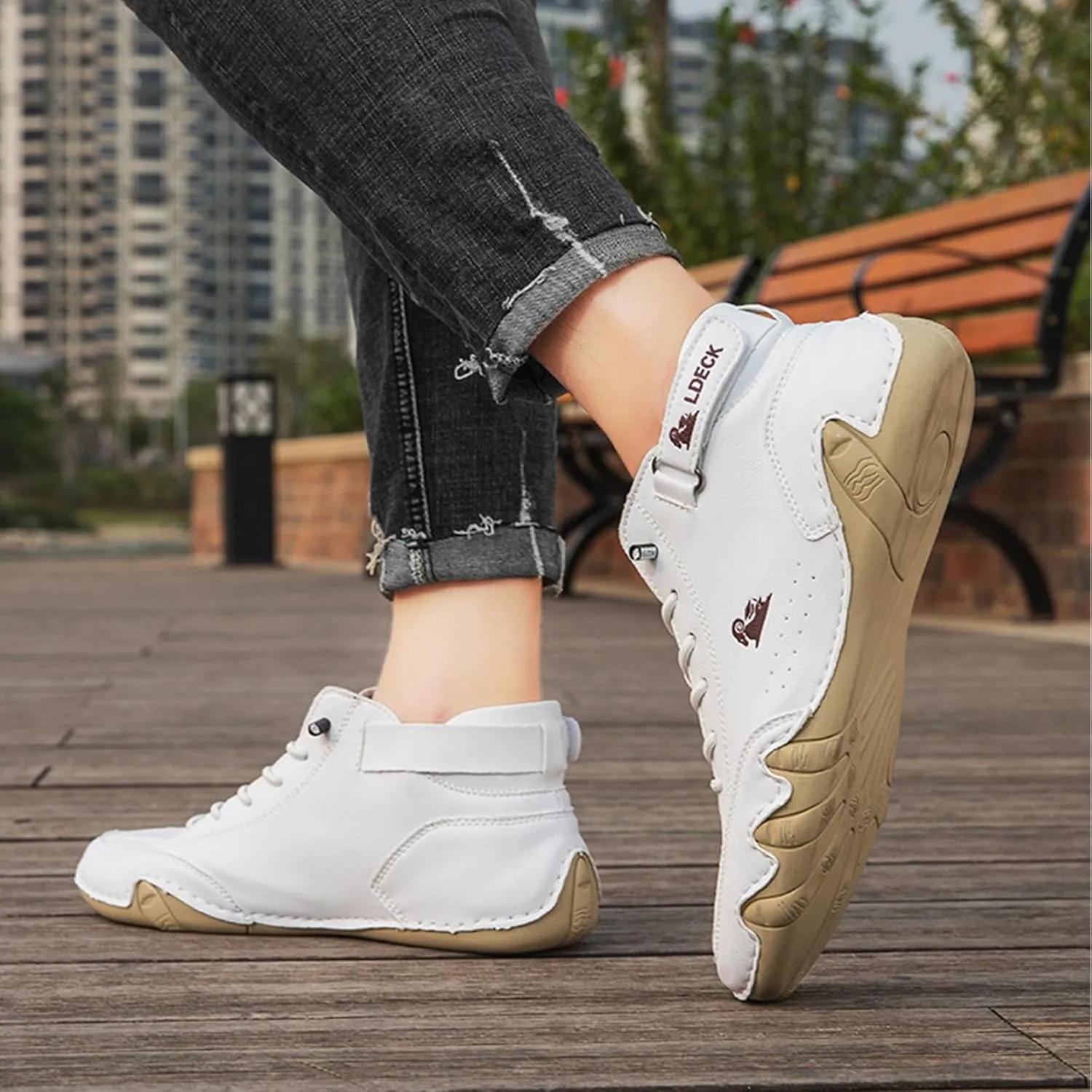 FAIRSOMA Men's High Top Handmade Slip-on Chukka Boots Explorer Waterproof Lightweight Outdoor Shoes for Hiking Camping & Driving All Season Suede Flat Sneakers