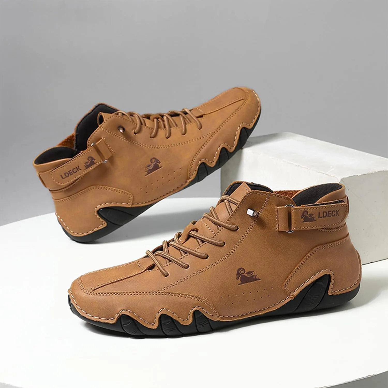 FAIRSOMA Men's High Top Handmade Slip-on Chukka Boots Explorer Waterproof Lightweight Outdoor Shoes for Hiking Camping & Driving All Season Suede Flat Sneakers