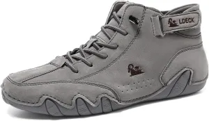 FAIRSOMA Men's High Top Handmade Slip-on Chukka Boots Explorer Waterproof Lightweight Outdoor Shoes for Hiking Camping & Driving All Season Suede Flat Sneakers
