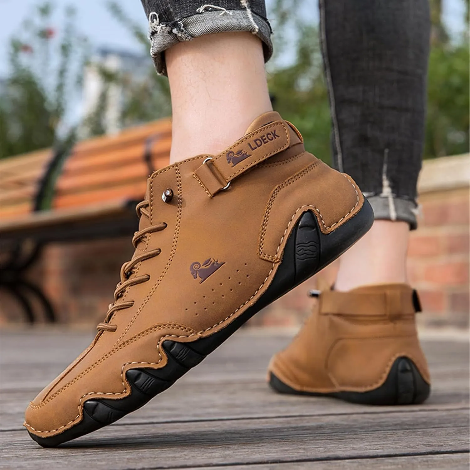 FAIRSOMA Men's High Top Handmade Slip-on Chukka Boots Explorer Waterproof Lightweight Outdoor Shoes for Hiking Camping & Driving All Season Suede Flat Sneakers