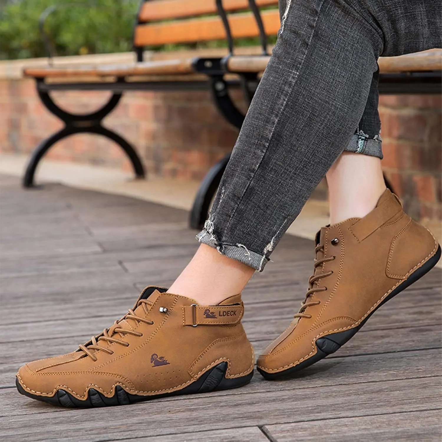 FAIRSOMA Men's High Top Handmade Slip-on Chukka Boots Explorer Waterproof Lightweight Outdoor Shoes for Hiking Camping & Driving All Season Suede Flat Sneakers