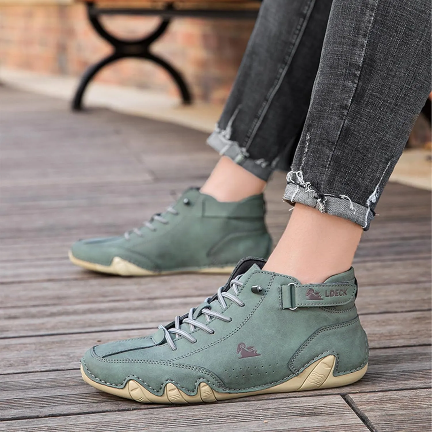 FAIRSOMA Men's High Top Handmade Slip-on Chukka Boots Explorer Waterproof Lightweight Outdoor Shoes for Hiking Camping & Driving All Season Suede Flat Sneakers