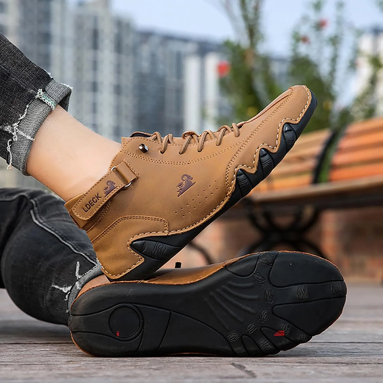 FAIRSOMA Men's High Top Handmade Slip-on Chukka Boots Explorer Waterproof Lightweight Outdoor Shoes for Hiking Camping & Driving All Season Suede Flat Sneakers