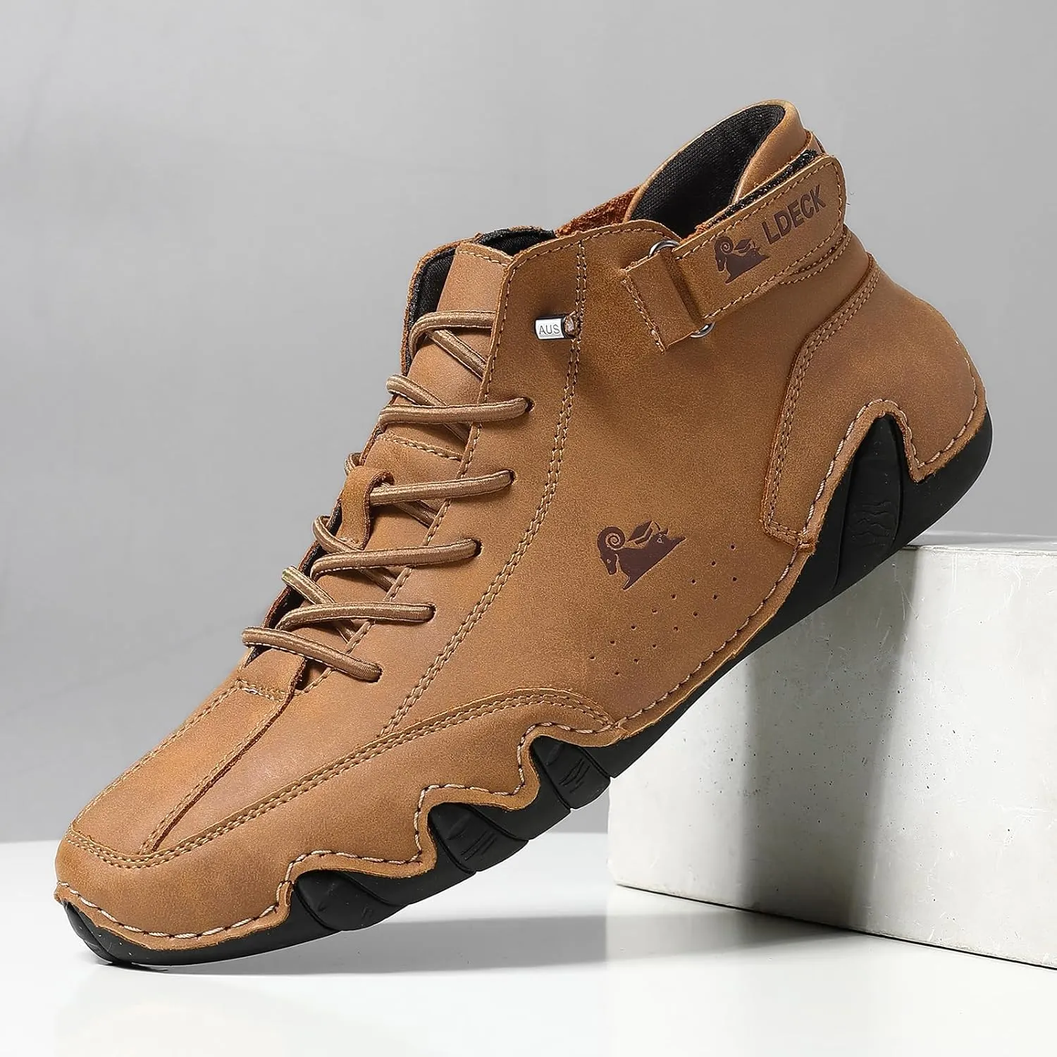 FAIRSOMA Men's High Top Handmade Slip-on Chukka Boots Explorer Waterproof Lightweight Outdoor Shoes for Hiking Camping & Driving All Season Suede Flat Sneakers