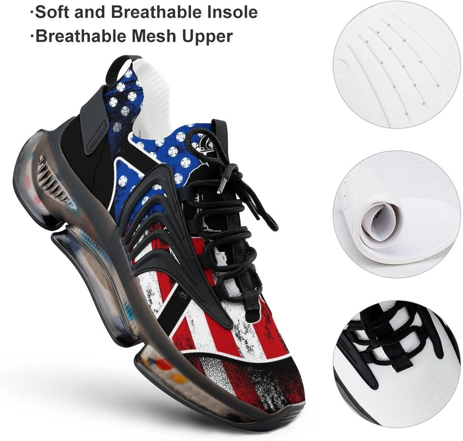 Firefighter Flag Walking Shoes for Men Lightweight Tennis Fashion Elastic Sports Shoes Cushion Basketball Shoes