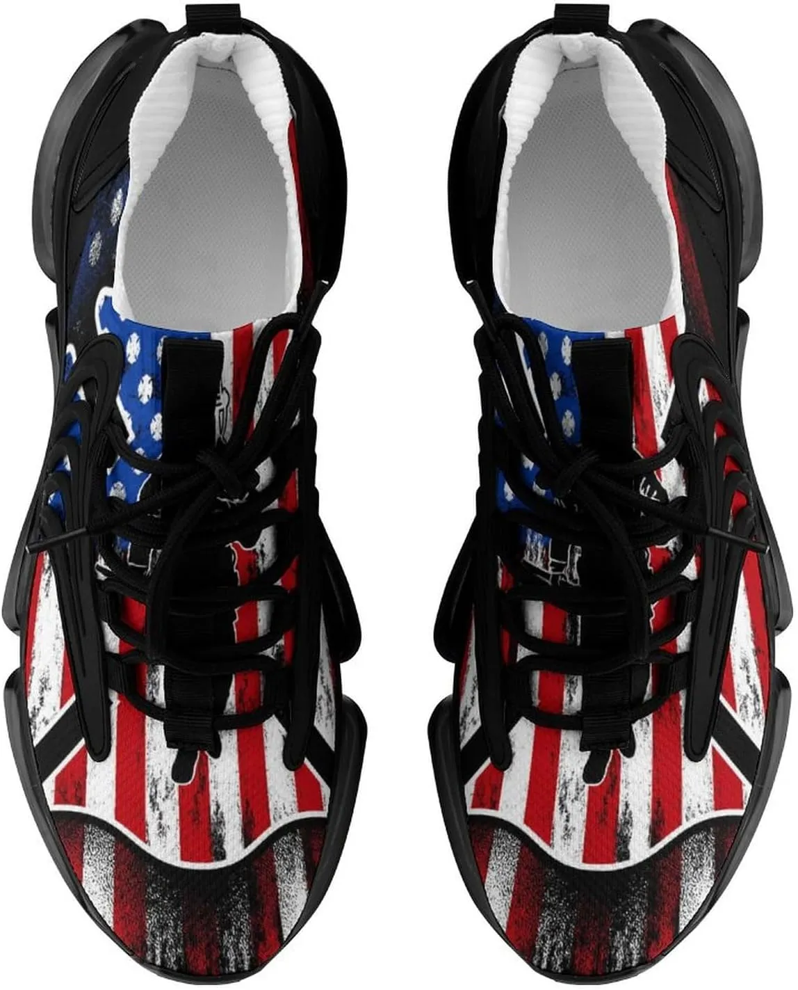 Firefighter Flag Walking Shoes for Men Lightweight Tennis Fashion Elastic Sports Shoes Cushion Basketball Shoes