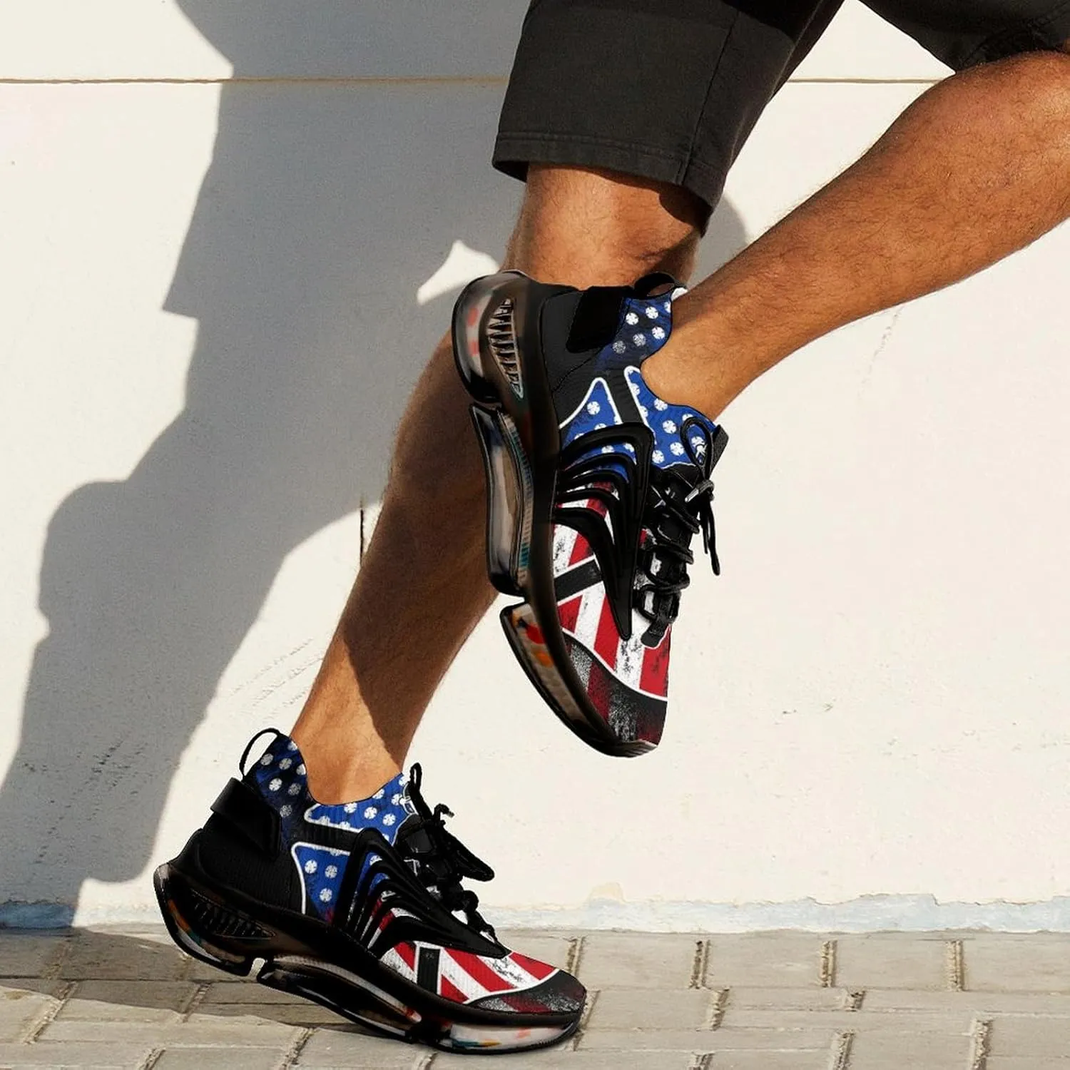 Firefighter Flag Walking Shoes for Men Lightweight Tennis Fashion Elastic Sports Shoes Cushion Basketball Shoes
