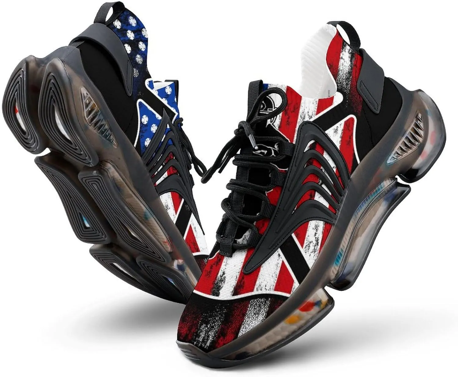 Firefighter Flag Walking Shoes for Men Lightweight Tennis Fashion Elastic Sports Shoes Cushion Basketball Shoes