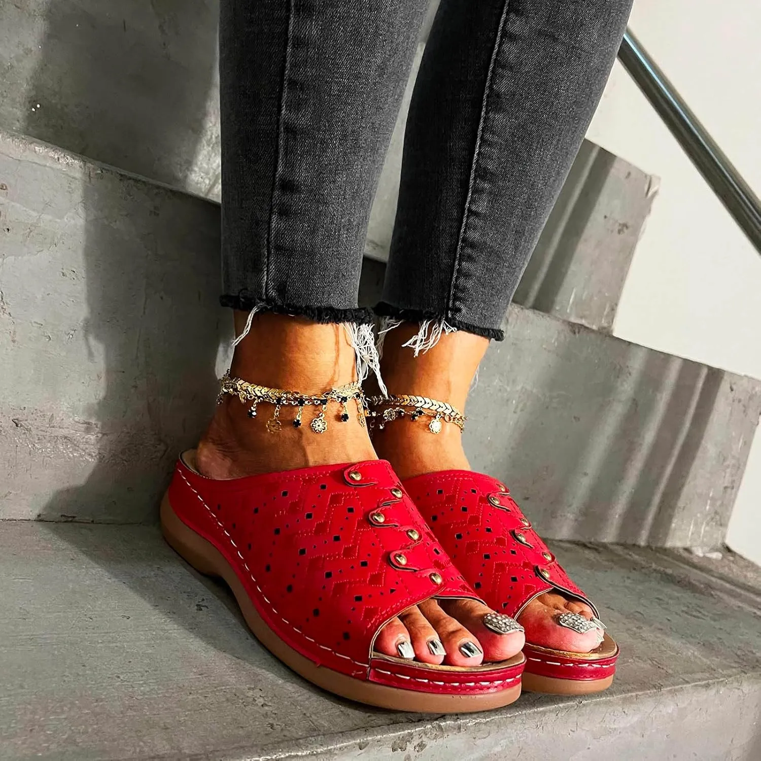 Flat Sandals for Women Summer Open Toes Shoes Walking Outdoor Womens Flat Orthopedic Sandal