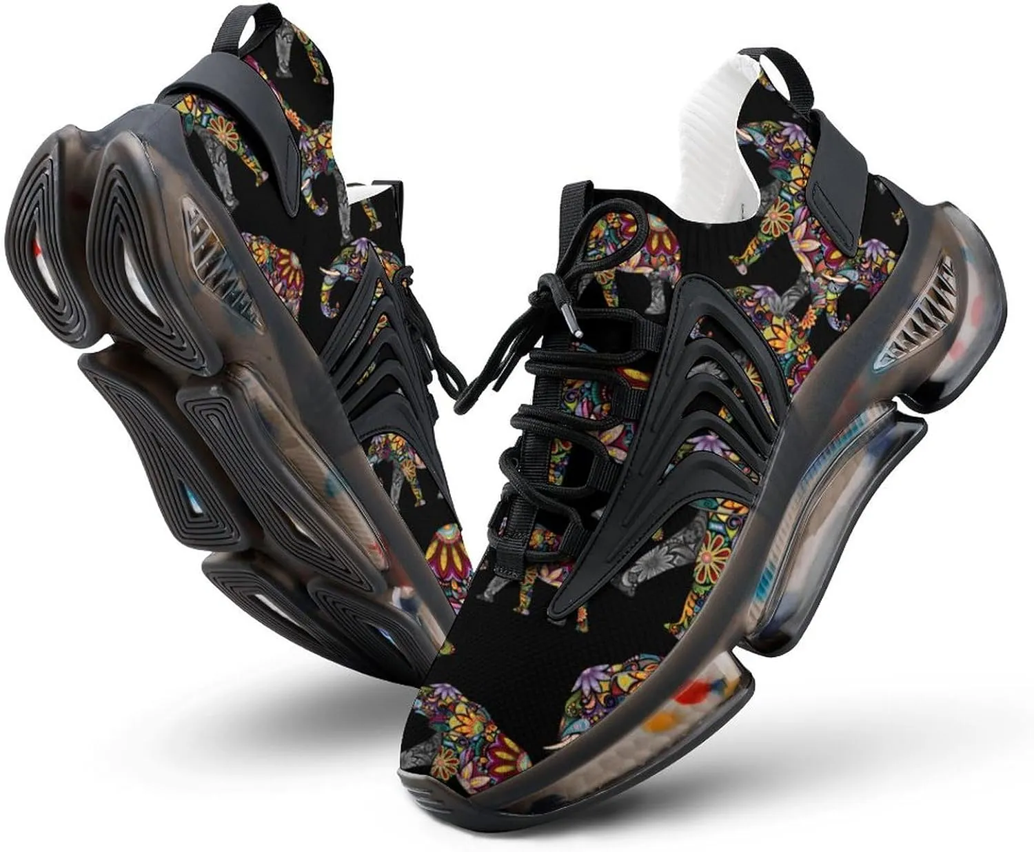 Floral Elephant Walking Shoes for Men Lightweight Tennis Fashion Elastic Sports Shoes Cushion Basketball Shoes