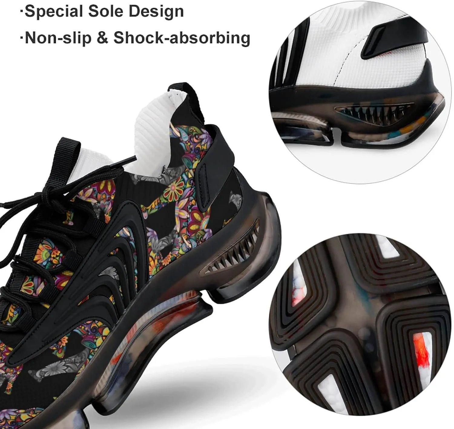 Floral Elephant Walking Shoes for Men Lightweight Tennis Fashion Elastic Sports Shoes Cushion Basketball Shoes
