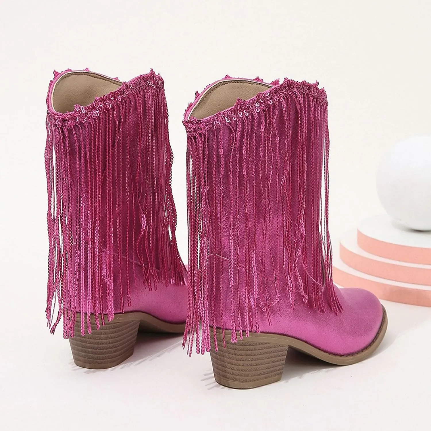 Girls Cowgirl Boots Mid Calf Square Toe Western Boot for Kids Glitter Cowboy Boots Toddler Girls Horse Riding Shoes