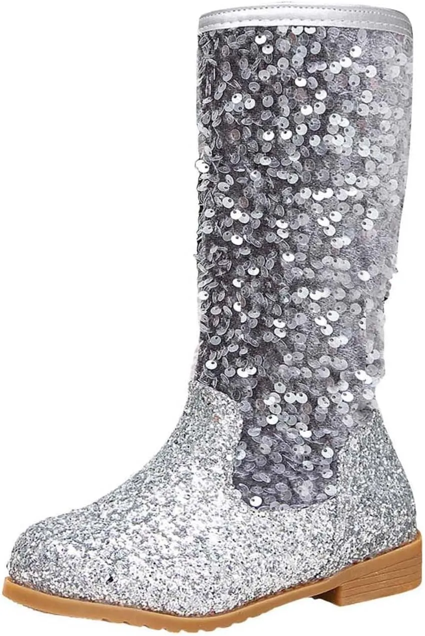 Girls Cowgirl Boots Mid Calf Square Toe Western Boot for Kids Sparkly Glitter Cowboy Boots Toddler Girls Party Shoes