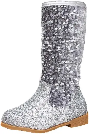 Girls Cowgirl Boots Mid Calf Square Toe Western Boot for Kids Sparkly Glitter Cowboy Boots Toddler Girls Party Shoes