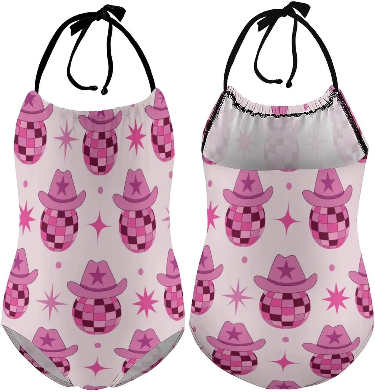 Girls One-Piece Swimwear Cowgirl Boots Western Wild Tie-Shoulder Quick Dry Sleeveless Bathing Suits for Beach Pool