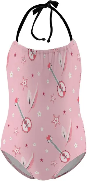 Girls One-Piece Swimwear Cowgirl Boots Western Wild Tie-Shoulder Quick Dry Sleeveless Bathing Suits for Beach Pool