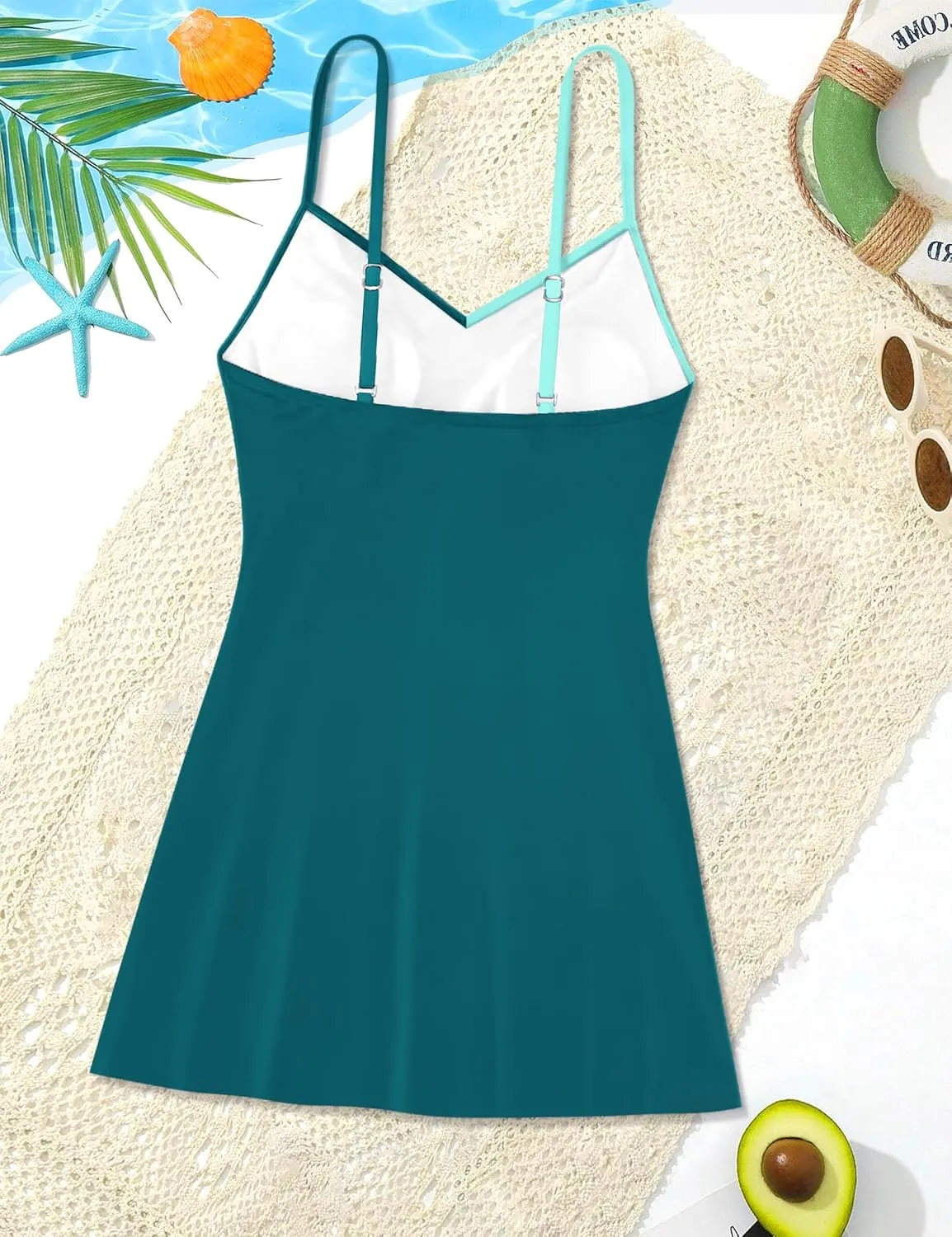 Girls Swimsuits One Piece Swimsuit Color Block Swim Dress V Neck Bathing Suit Quick Dry Swimwear 7-14Y