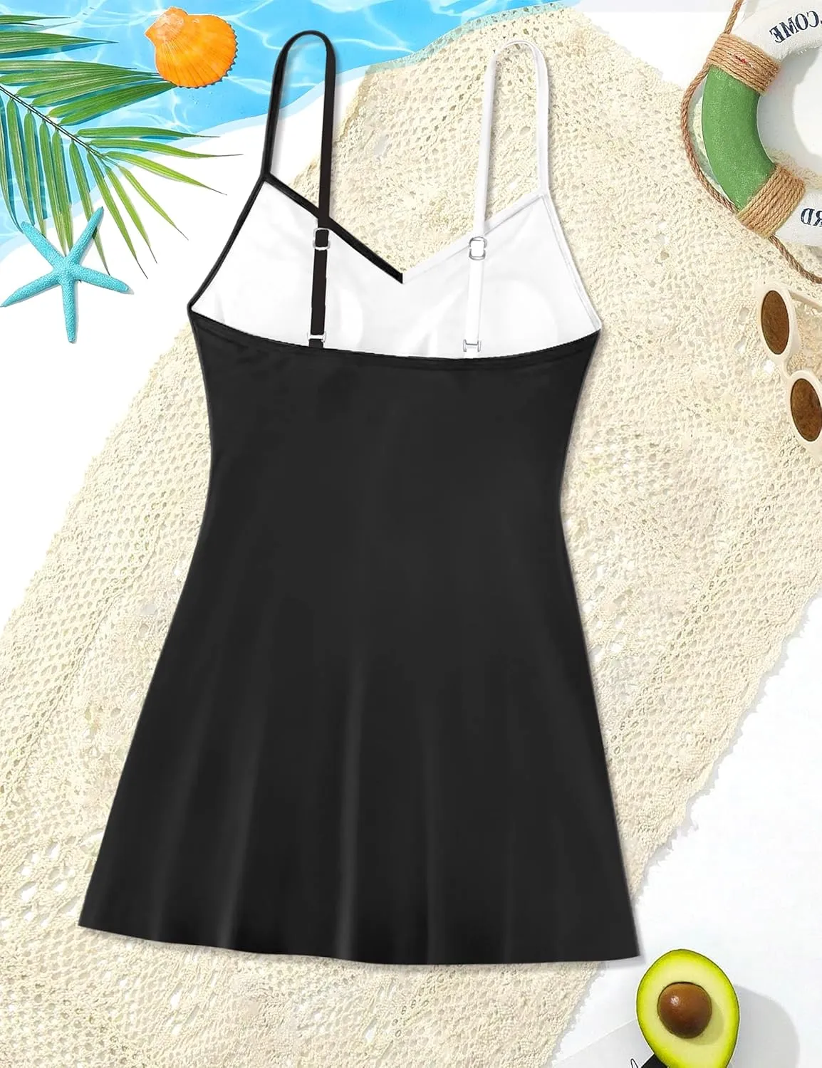 Girls Swimsuits One Piece Swimsuit Color Block Swim Dress V Neck Bathing Suit Quick Dry Swimwear 7-14Y