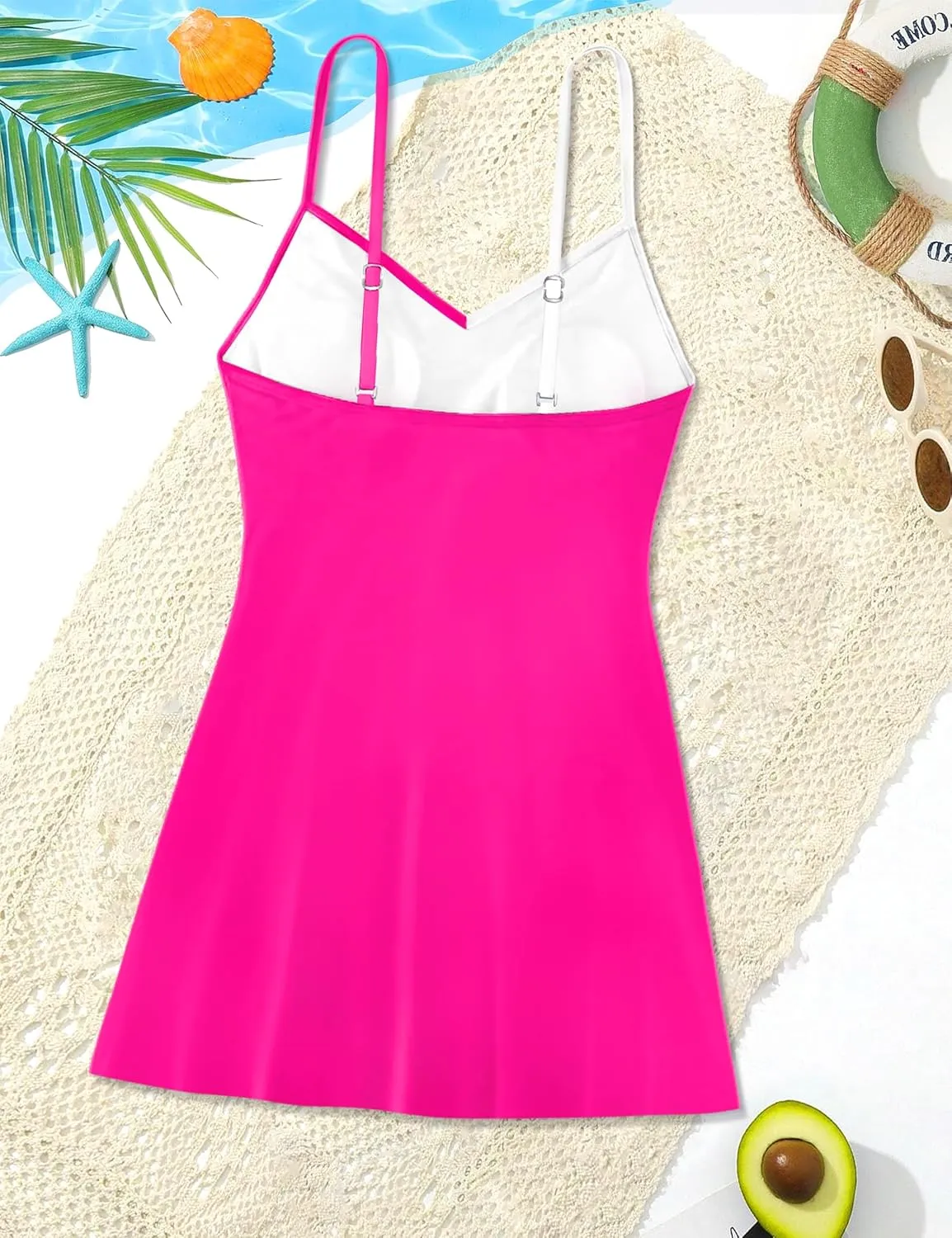Girls Swimsuits One Piece Swimsuit Color Block Swim Dress V Neck Bathing Suit Quick Dry Swimwear 7-14Y
