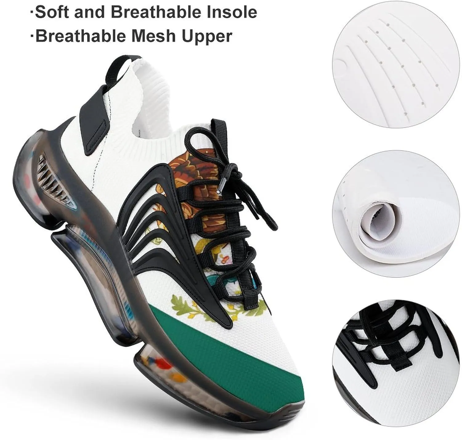 Grunge Mexico Flag Walking Shoes for Men Lightweight Tennis Fashion Elastic Sports Shoes Cushion Basketball Shoes