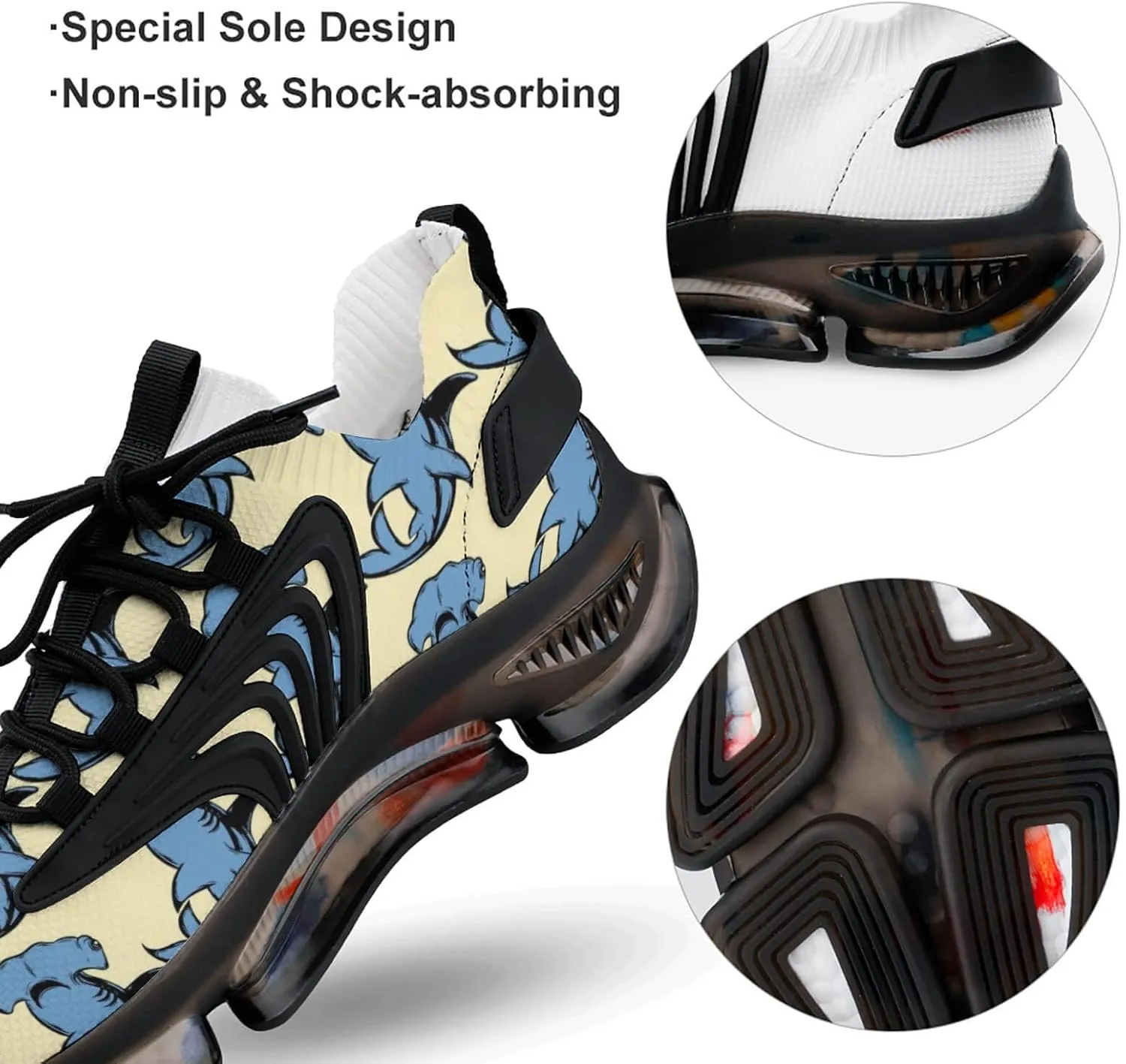 Hammerhead Shark Pattern Walking Shoes for Men Lightweight Tennis Fashion Elastic Sports Shoes Cushion Basketball Shoes