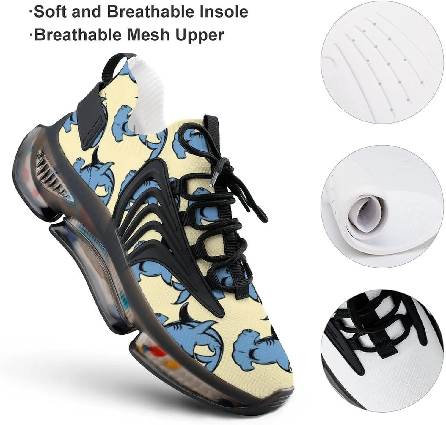 Hammerhead Shark Pattern Walking Shoes for Men Lightweight Tennis Fashion Elastic Sports Shoes Cushion Basketball Shoes