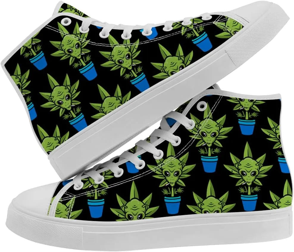 High Shoes for Men Women Alien High Top Canvas Sneakers Lace Up Casual Walking Shoes Gifts for Boys Girls