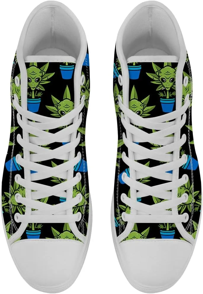 High Shoes for Men Women Alien High Top Canvas Sneakers Lace Up Casual Walking Shoes Gifts for Boys Girls