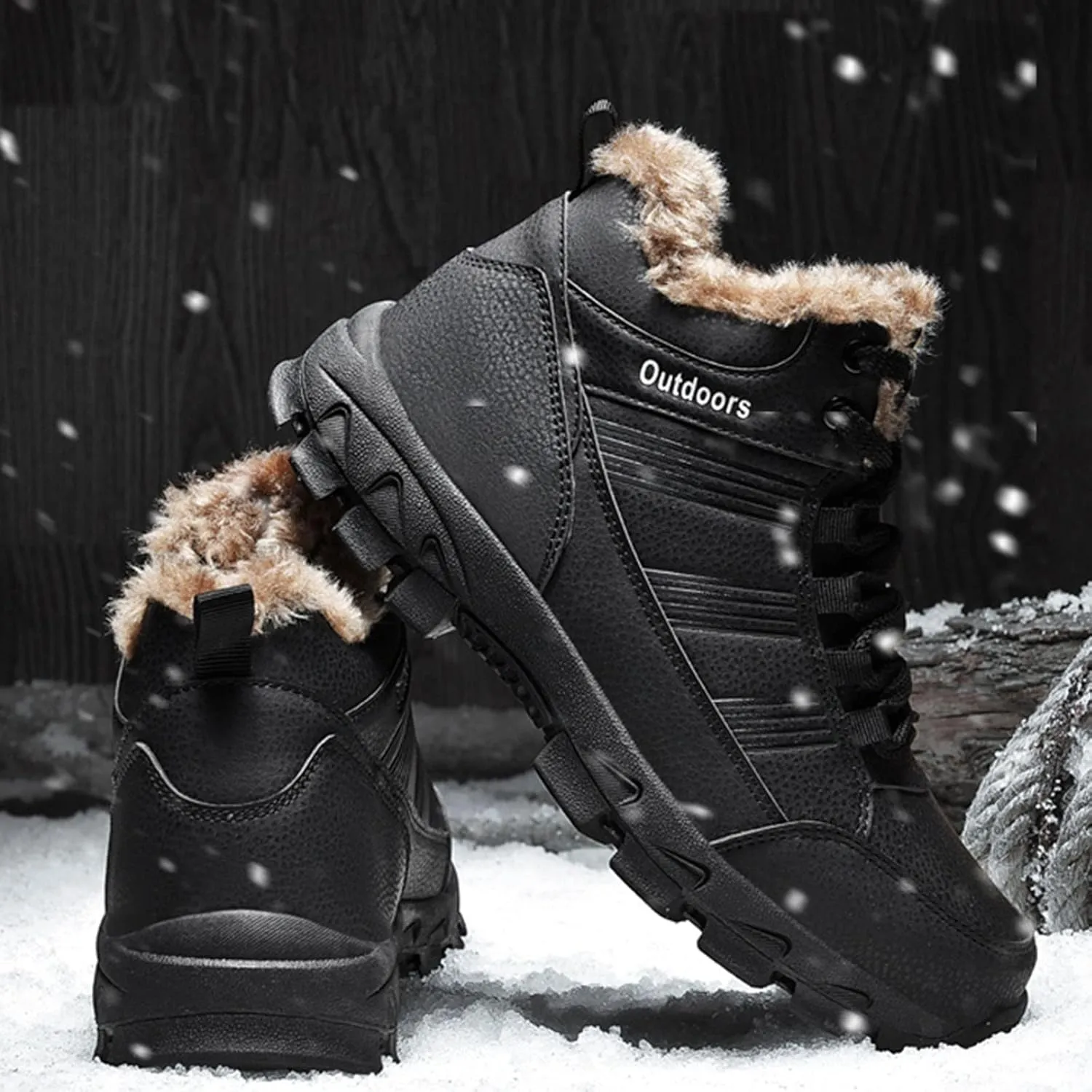 Hiking Boots for Teen Boys, Waterproof Fuzzy Boots Waterproof Lace to Toe Boots Winter Work Boots for Men Womens Work Boots