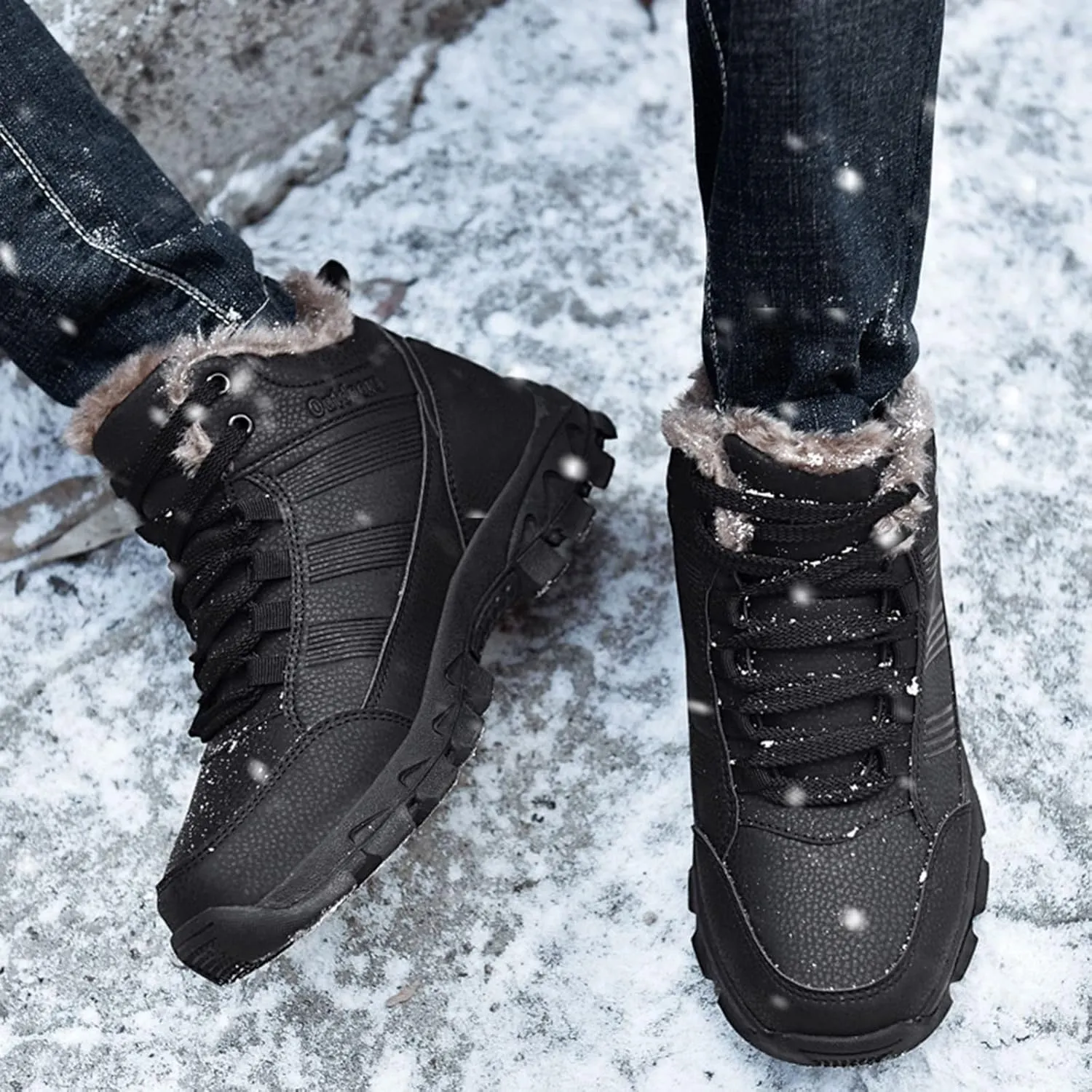Hiking Boots for Teen Boys, Waterproof Fuzzy Boots Waterproof Lace to Toe Boots Winter Work Boots for Men Womens Work Boots