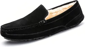 HOOENG Driving Moccasins Loafer Shoes for Men Faux Fur Lined Option Suede Vamp Stitching Details Soft Comfortable Flexible Driving Slip on (Color : Black Lined, Size : 7.5 M US)