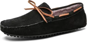 HOOENG Loafer Shoes for Men Deck Shoes Design Suede Vamp Stitching Details Faux Fur Lined Option Flat Heel Comfortable Flexible Resistant Walking Slip on (Color : Black Lined, Size : 8)