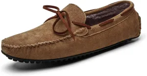 HOOENG Loafer Shoes for Men Deck Shoes Design Suede Vamp Stitching Details Faux Fur Lined Option Flat Heel Comfortable Flexible Resistant Walking Slip on (Color : Brown Lined, Size : 11)