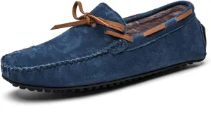 HOOENG Loafer Shoes for Men Deck Shoes Design Suede Vamp Stitching Details Faux Fur Lined Option Flat Heel Comfortable Flexible Resistant Walking Slip on (Color : Dark Blue Lined, Size : 11.5)