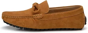 HOOENG Loafer Shoes for Men Genuine Leather Suede Vamp Breathable Stitching Details Round Toe Flat Heel Resistant Soft Flexible Casual Slip on (Color : Brown, Size : 7.5)