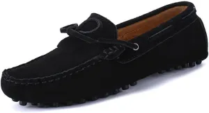 HOOENG Shoes Smoking Loafer for Men Boat Shoes Genuine Leather Stitching Details Round Toe Suede Vamp Lightweight Flat Heel Flexible Anti-Slip Casual (Color : Black, Size : 10)