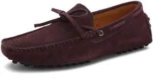 HOOENG Shoes Smoking Loafer for Men Boat Shoes Genuine Leather Stitching Details Round Toe Suede Vamp Lightweight Flat Heel Flexible Anti-Slip Casual (Color : Brown, Size : 8)