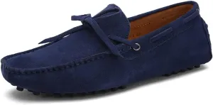 HOOENG Shoes Smoking Loafer for Men Boat Shoes Genuine Leather Stitching Details Round Toe Suede Vamp Lightweight Flat Heel Flexible Anti-Slip Casual (Color : Deep Blue, Size : 11.5)